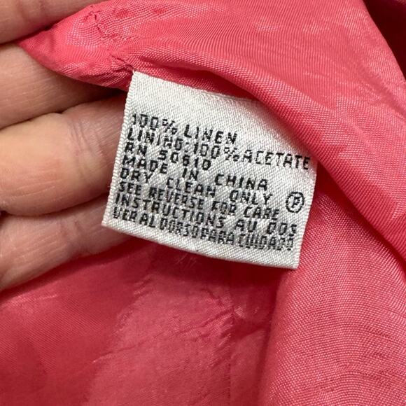 Anne Klein Linen Blazer Pink Orange Fringe Petite 6P Shoulder Pads Y2K Revival - Picture 5 of 7